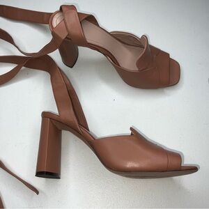 AD & daughters tan leather lace up sandal heels size 9